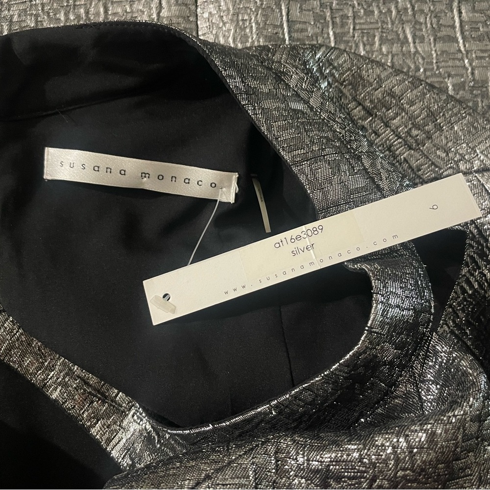 NWT Susana Monaco Silver Chrome Metallic Bodycon Pencil Midi Dress Sz 6 Wedding - Picture 13 of 14